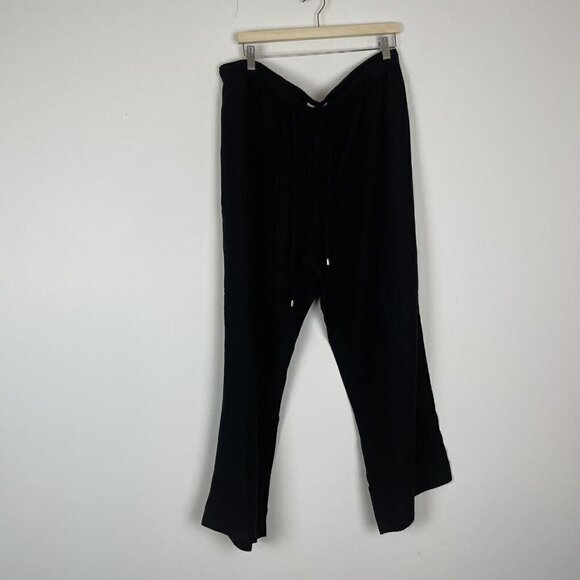 Calvin Klein Woman’s  Black Linen Blend Wide Leg Pants Elastic Waist Size 16W - Picture 1 of 8